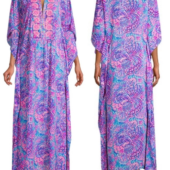 NWT LILLY PULITZER ROSSI CAFTAN/COVER TURQUOISE OASIS SHELLEIDOSCOPE - Picture 7 of 9